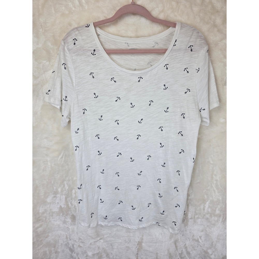 Old Navy EveryWear Womens White Anchor Print‎ Slub Knit T-Shirt Large L Cotton